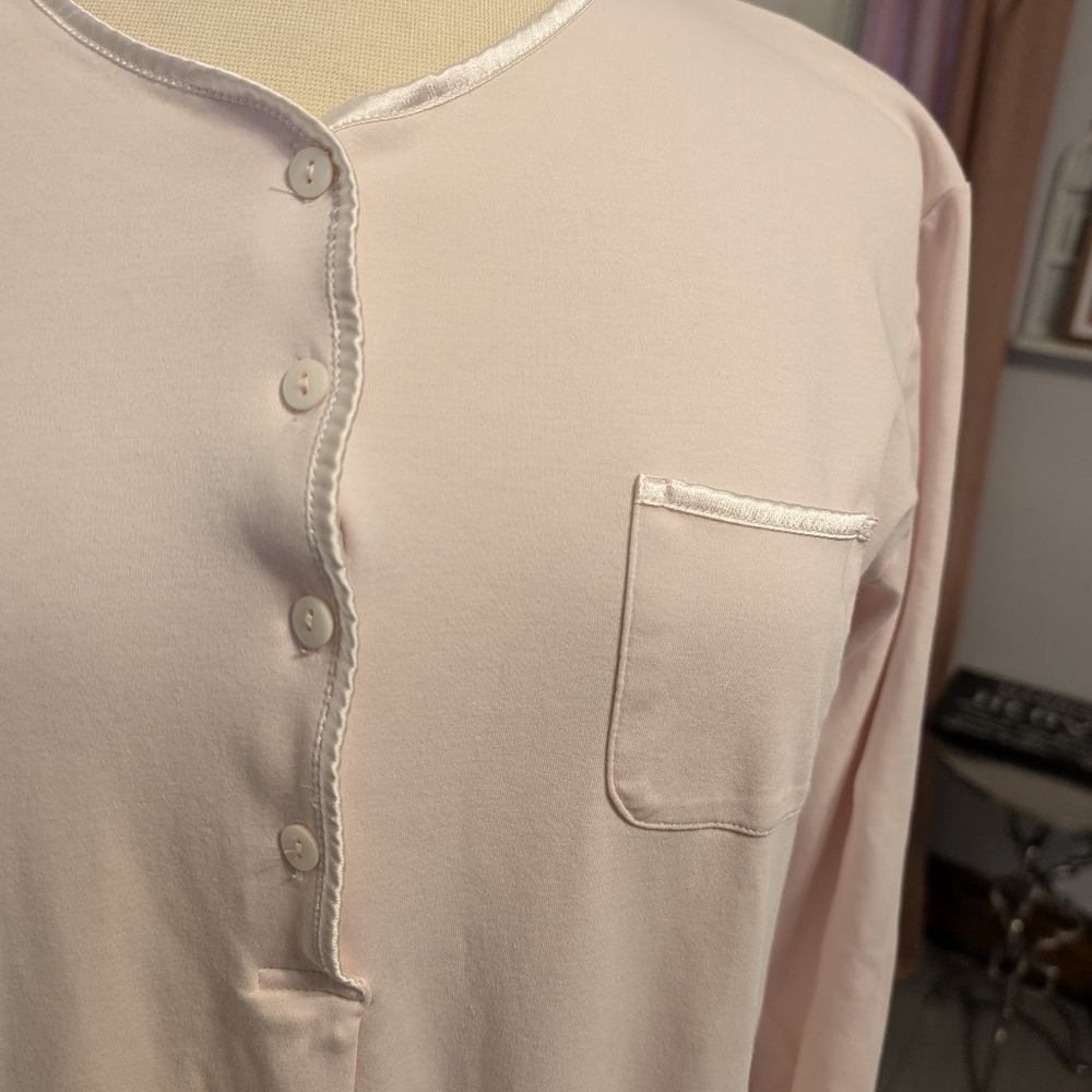 COTN 100% Pima Cotton Classic Long Henley Pink Nightgown Size Medium - Picture 3 of 5